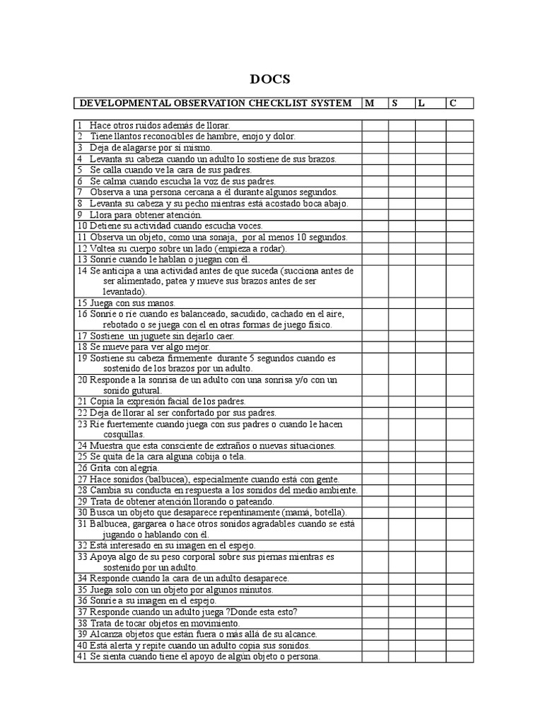 Lista de Observación del Desarrollo Infantil | PDF | Juguetes | Adultos
