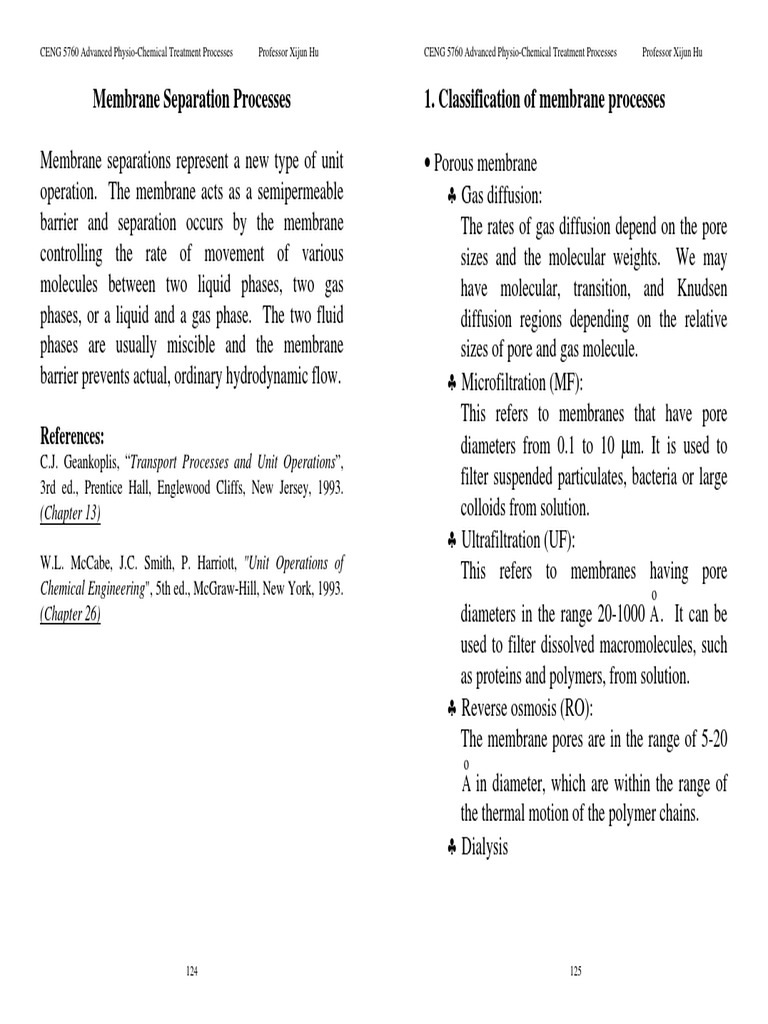 Overview of Membrane Separation Processes | PDF | Osmosis | Membrane