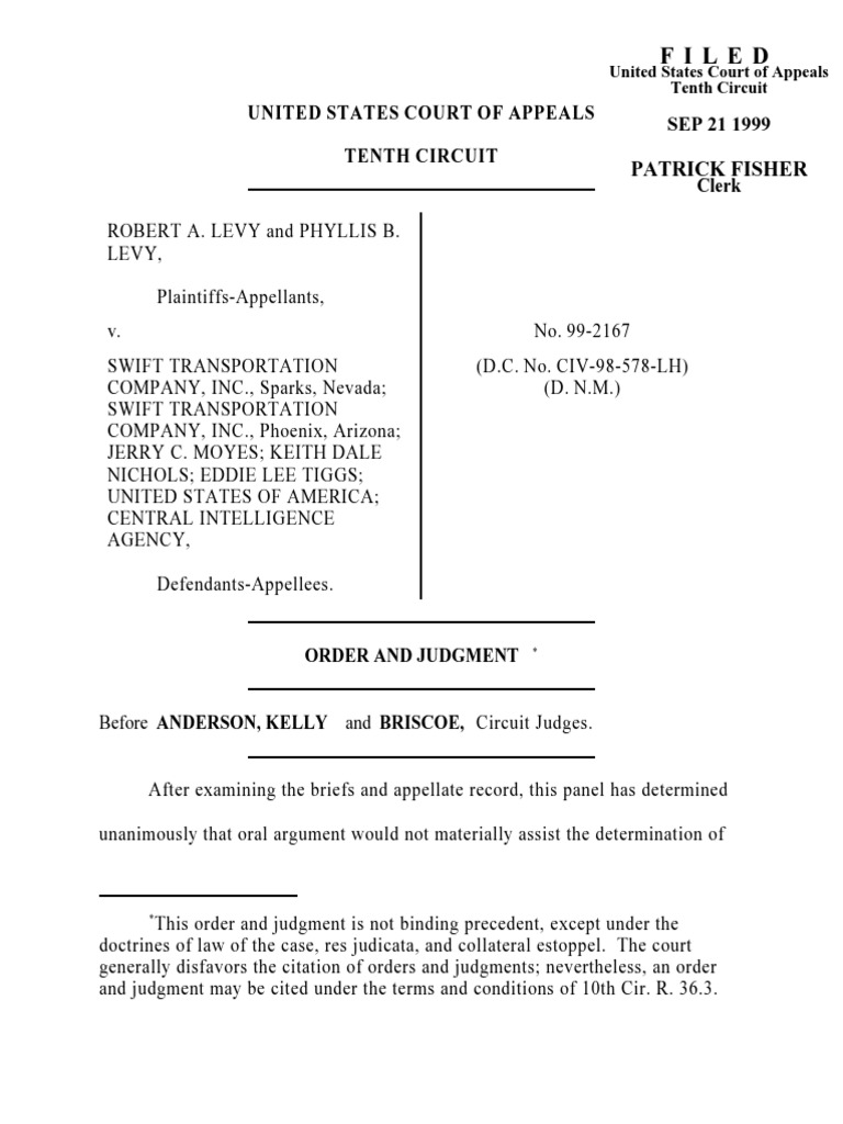 Levy v. Swift Transp. Co., 10th Cir. (1999) PDF Supplemental
