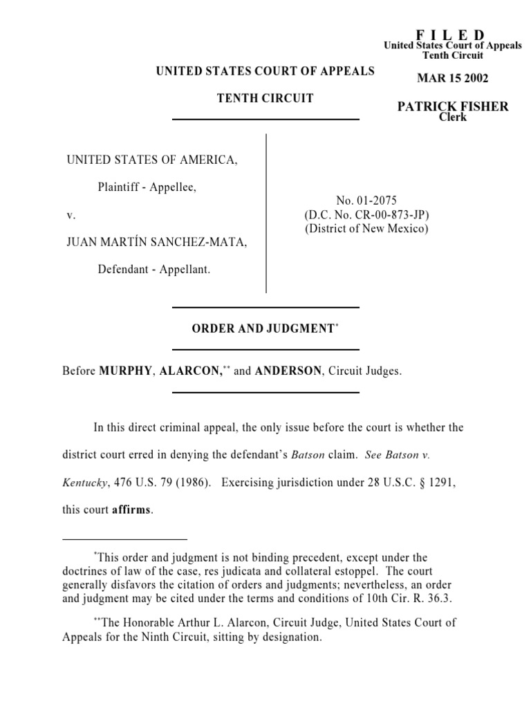 Filed Patrick Fisher PDF Batson V. Kentucky Judiciaries