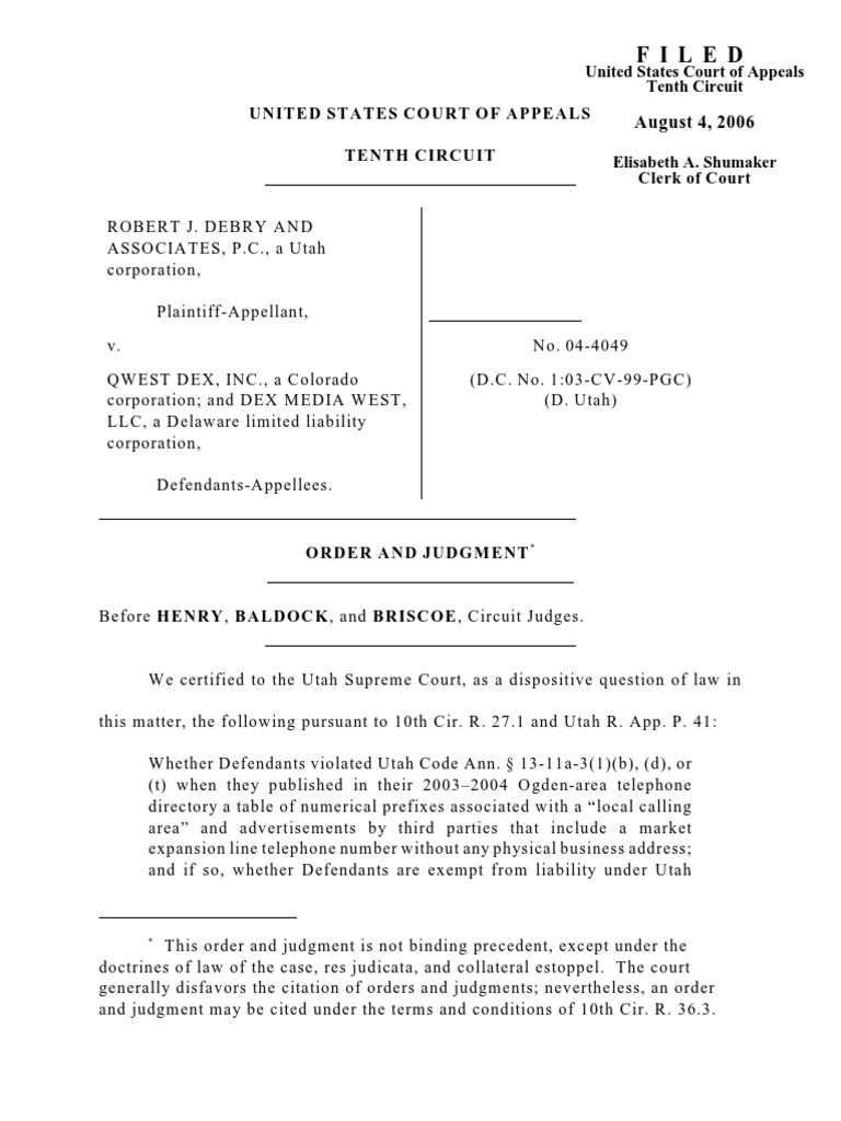 Tenth Circuit Order on Utah Code Violation | PDF | Social Science