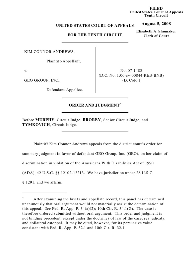 Andrews v. GEO Group, Inc., 10th Cir. (2008) PDF Equal Employment