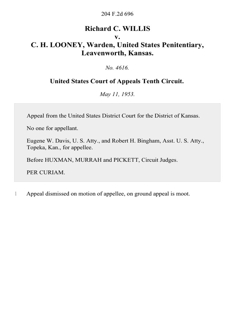 Richard C. Willis v. C. H. Looney, Warden, United States Penitentiary