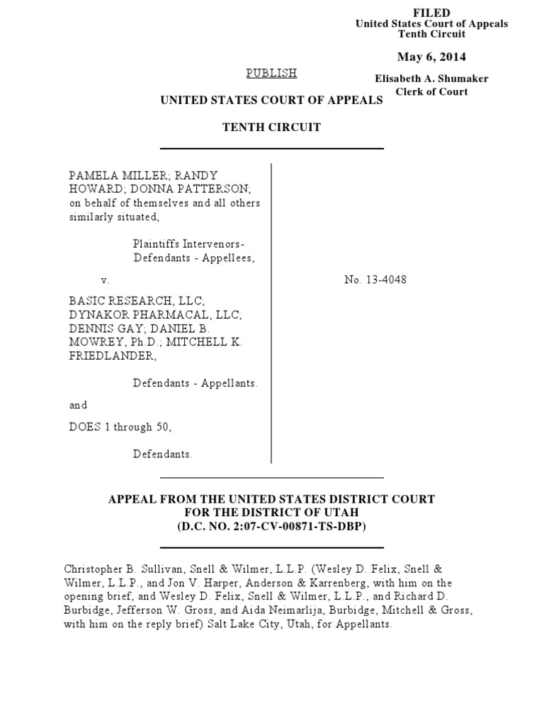 Miller v. Basic Research, 10th Cir. (2014) Interlocutory Appeal Lawsuit
