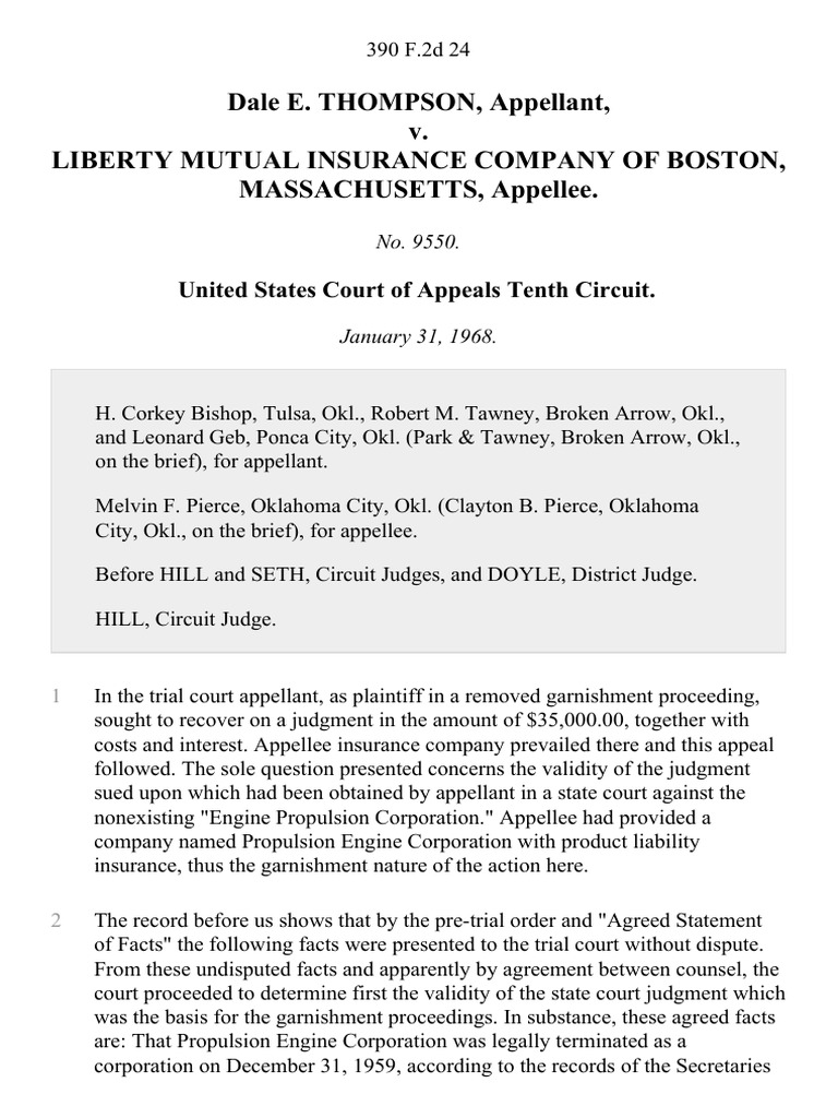 Dale E. Thompson v. Liberty Mutual Insurance Company of Boston