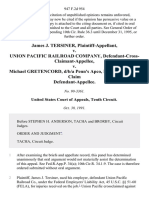 James J. Tersiner v. Union Pacific Railroad Company, Defendant-Cross-Claimant-Appellee v. Michael Gretencord, D/B/A Penn's Apco, Defendant-Cross-Claim, 947 F.2d 954, 10th Cir. (1991)