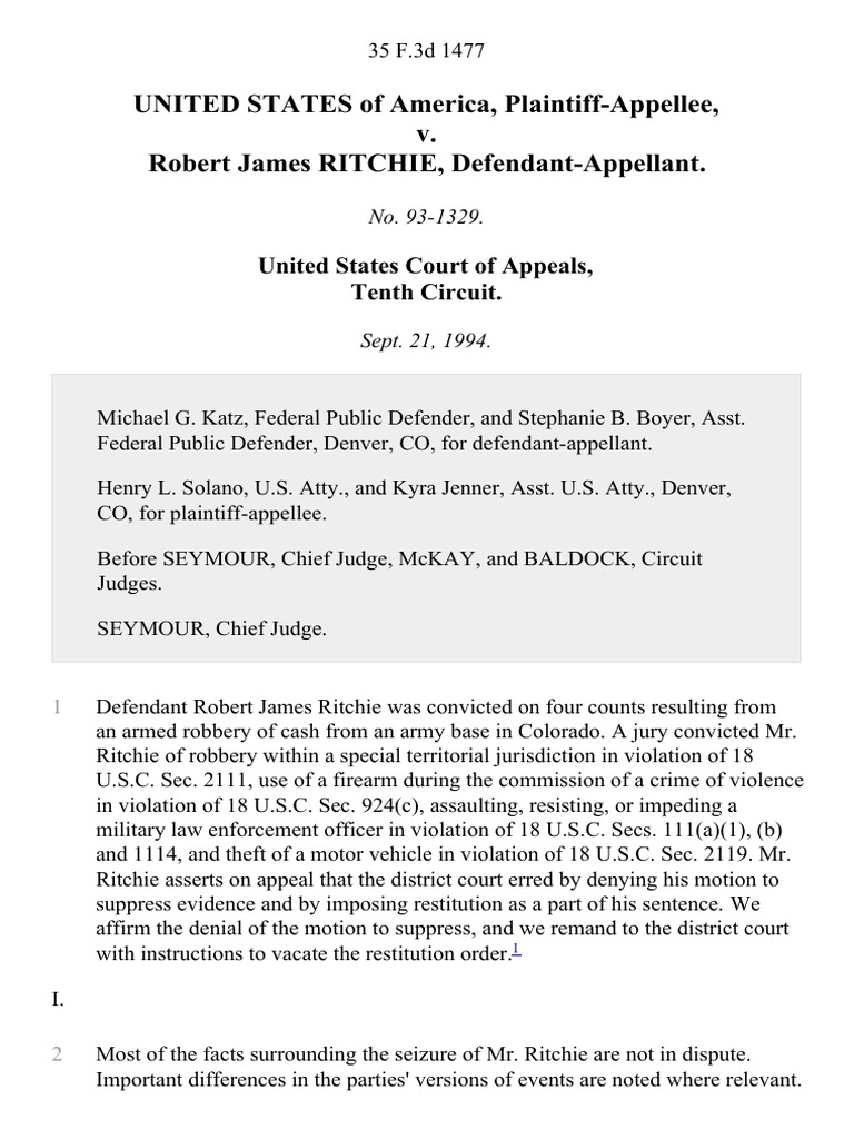 Ritchie Armed Robbery Appeal Case Summary PDF Miranda Warning