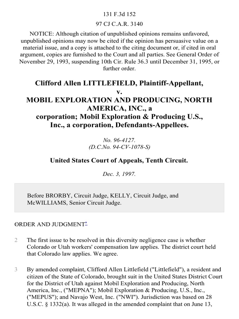 Clifford Allen Littlefield v. Mobil Exploration and Producing, North