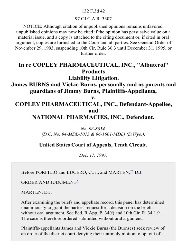 In Re Copley Pharmaceutical, Inc., "Albuterol" Products Liability
