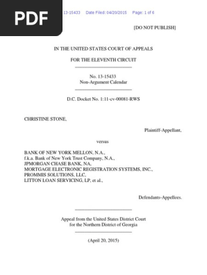 Christine Stone V Bank Of New York Mellon N A 11th Cir 2015