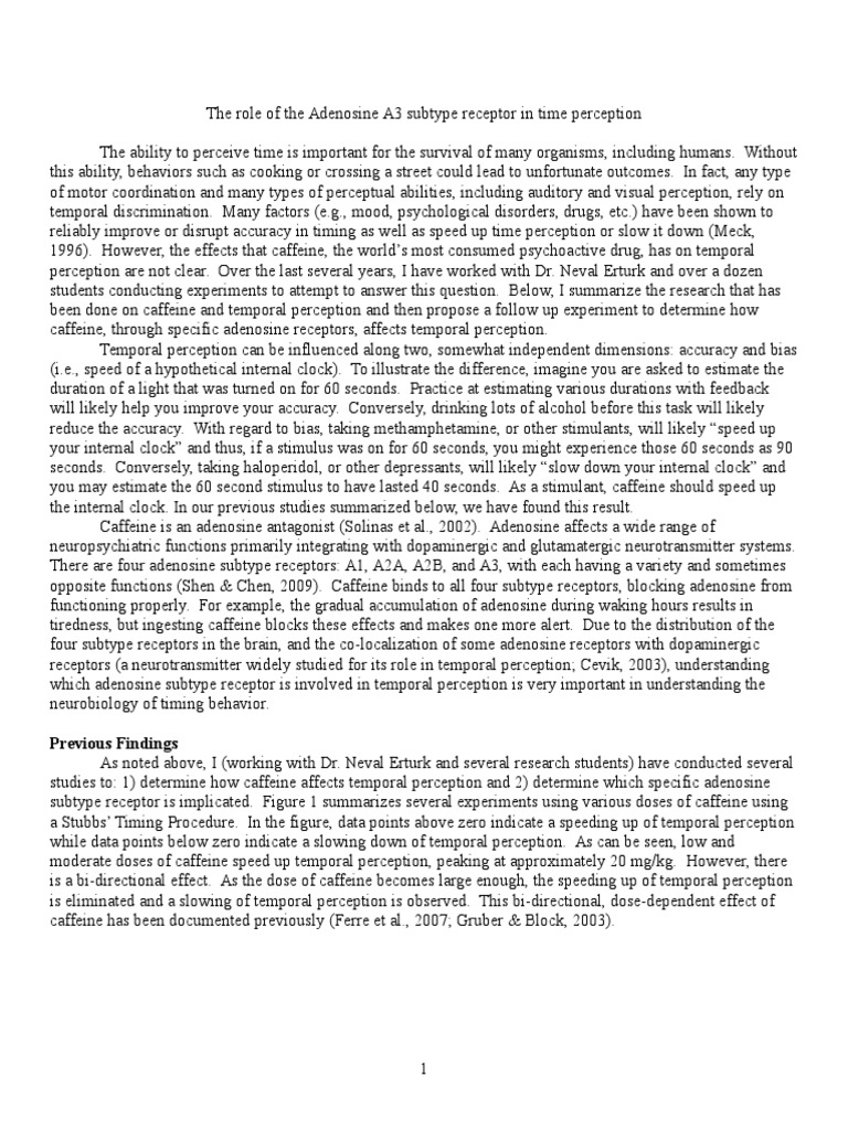 Adenosine A3 Receptor and Time Perception | PDF | Caffeine | Time ...
