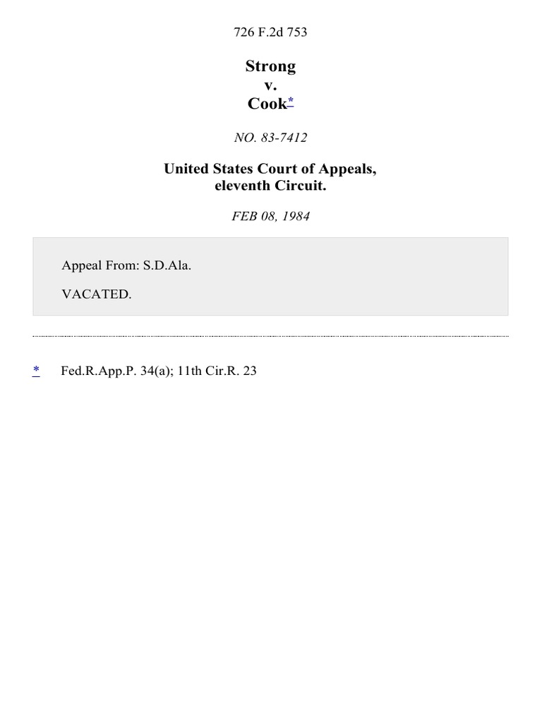 Strong v. Cook, 726 F.2d 753, 11th Cir. (1984) PDF