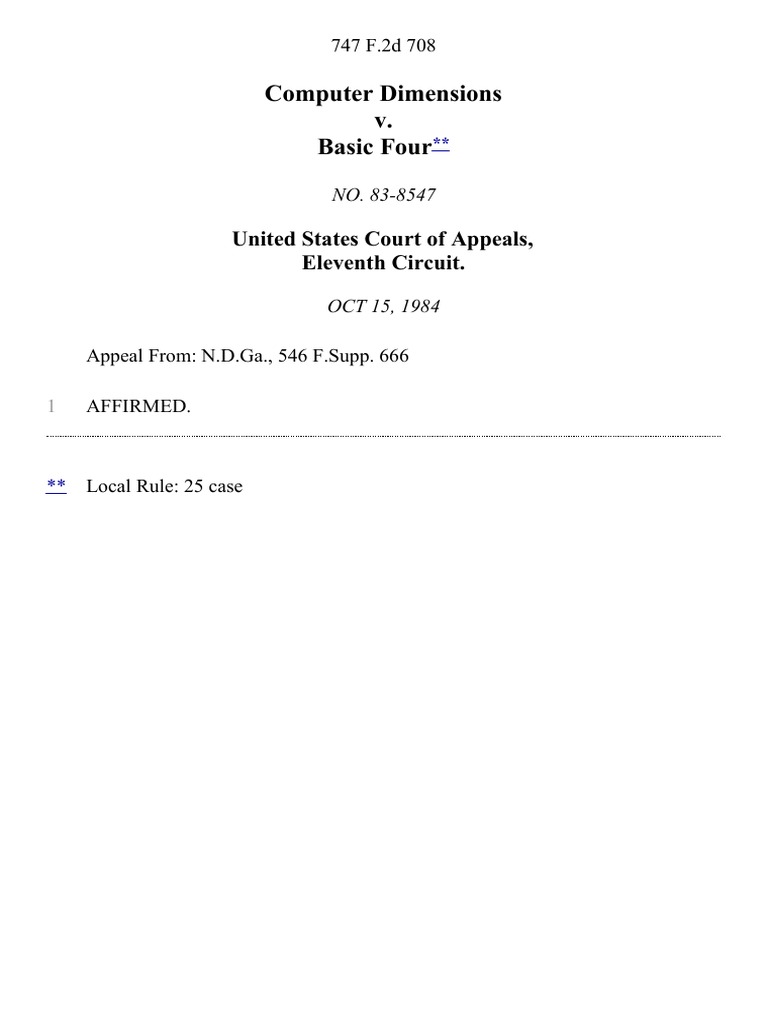 Computer Dimensions v. Basic Four, 747 F.2d 708, 11th Cir. (1984) | PDF