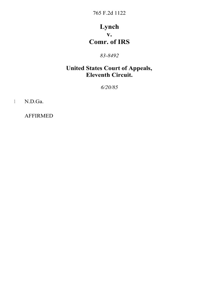Lynch v. Comr. of IRS United States Court of Appeals, Eleventh Circuit