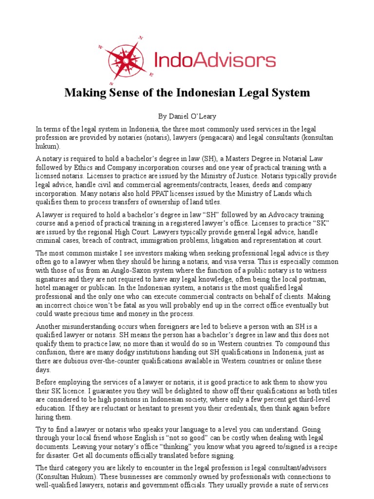 The Indonesian Legal System Notary Public Lawyer