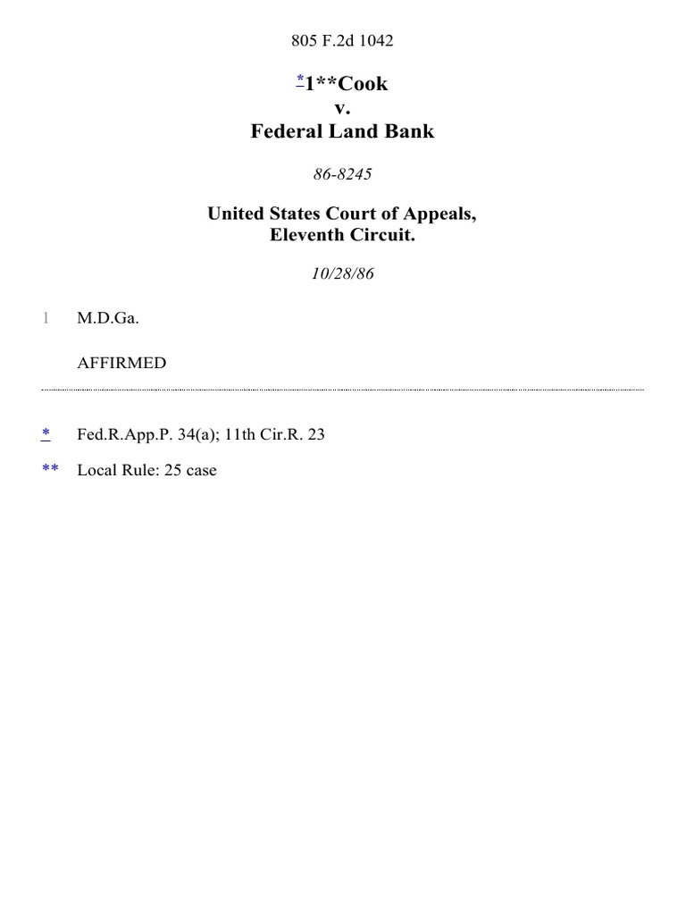1 Cook v. Federal Land Bank United States Court of Appeals, Eleventh Circuit PDF