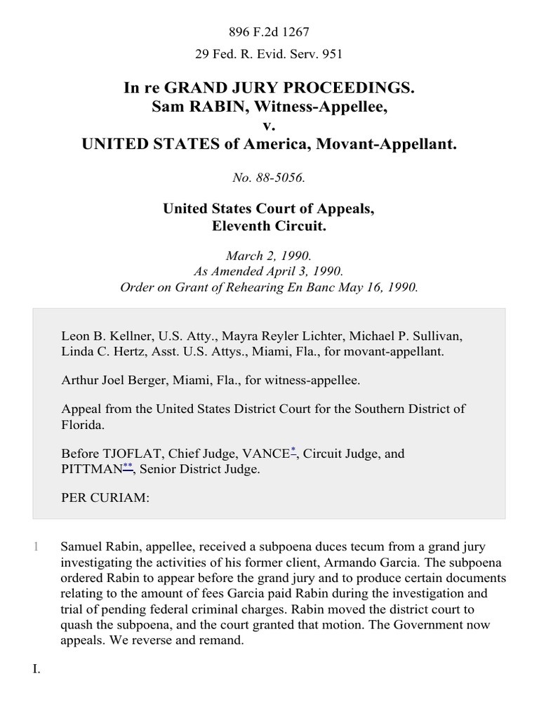 In Re Grand Jury Proceedings. Sam Rabin, Witness-Appellee v. United ...