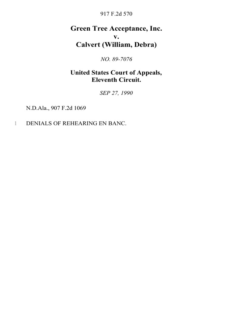 Green Tree Acceptance, Inc. v. Calvert (William, Debra), 917 F.2d 570 ...