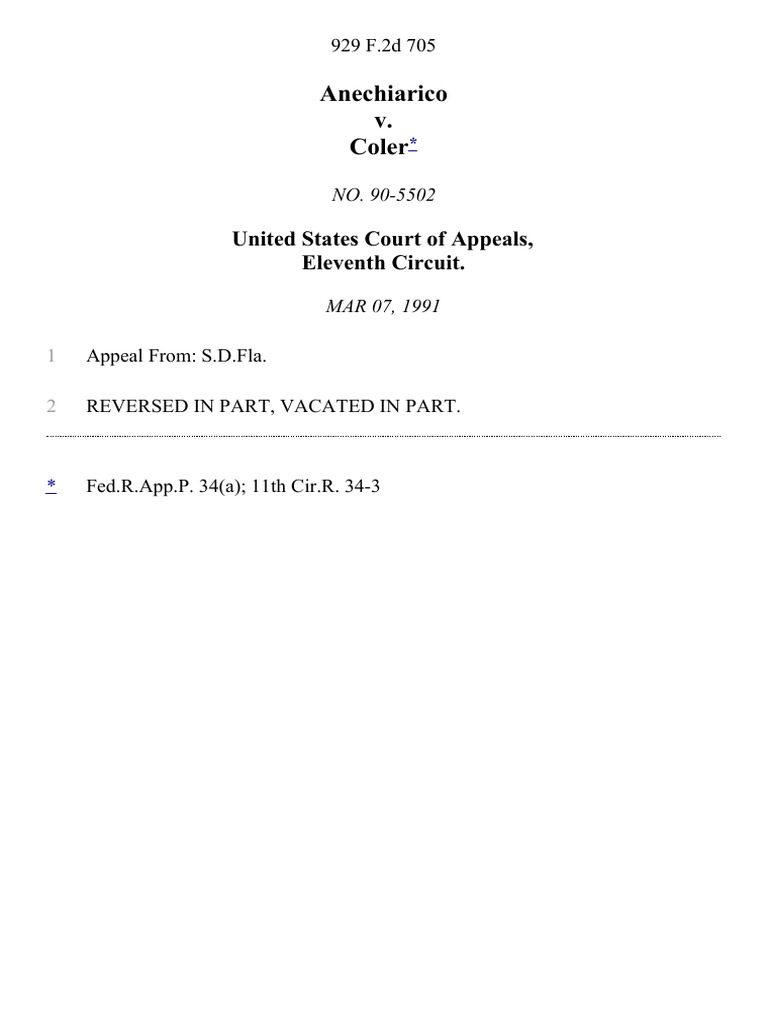 Anechiarico v. Coler Appeal Summary | PDF
