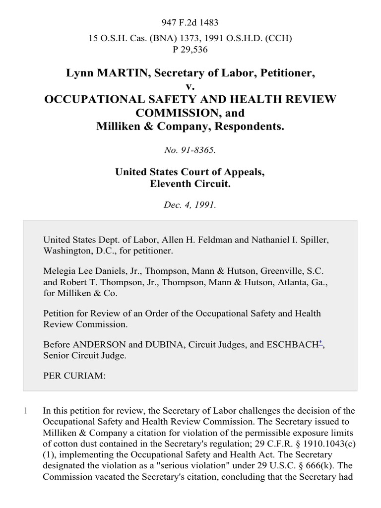 Lynn Martin, Secretary of Labor v. Occupational Safety and Health