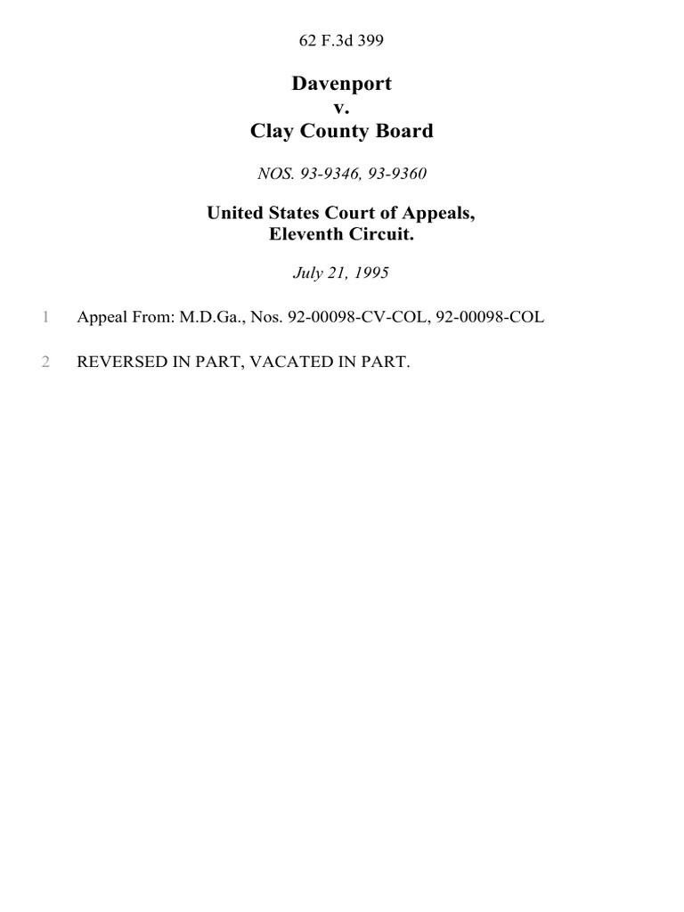 Davenport v. Clay County Board, 62 F.3d 399, 11th Cir. (1995) PDF