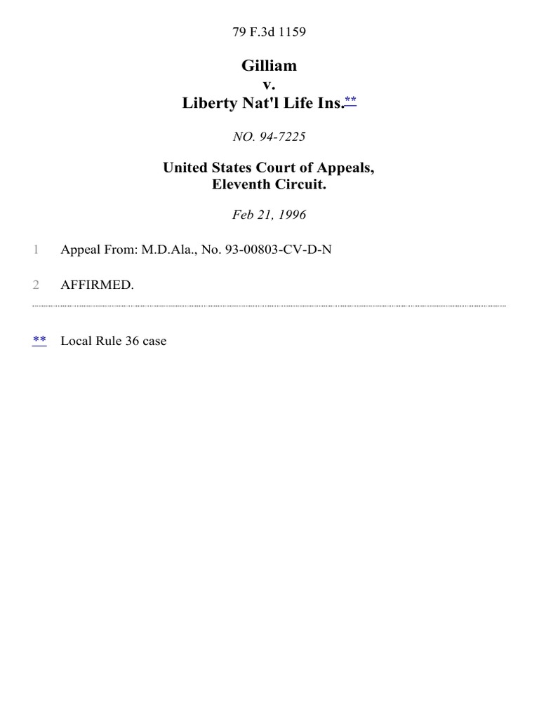 Gilliam v. Liberty Nat'l Life Ins., 79 F.3d 1159, 11th Cir. (1996) PDF