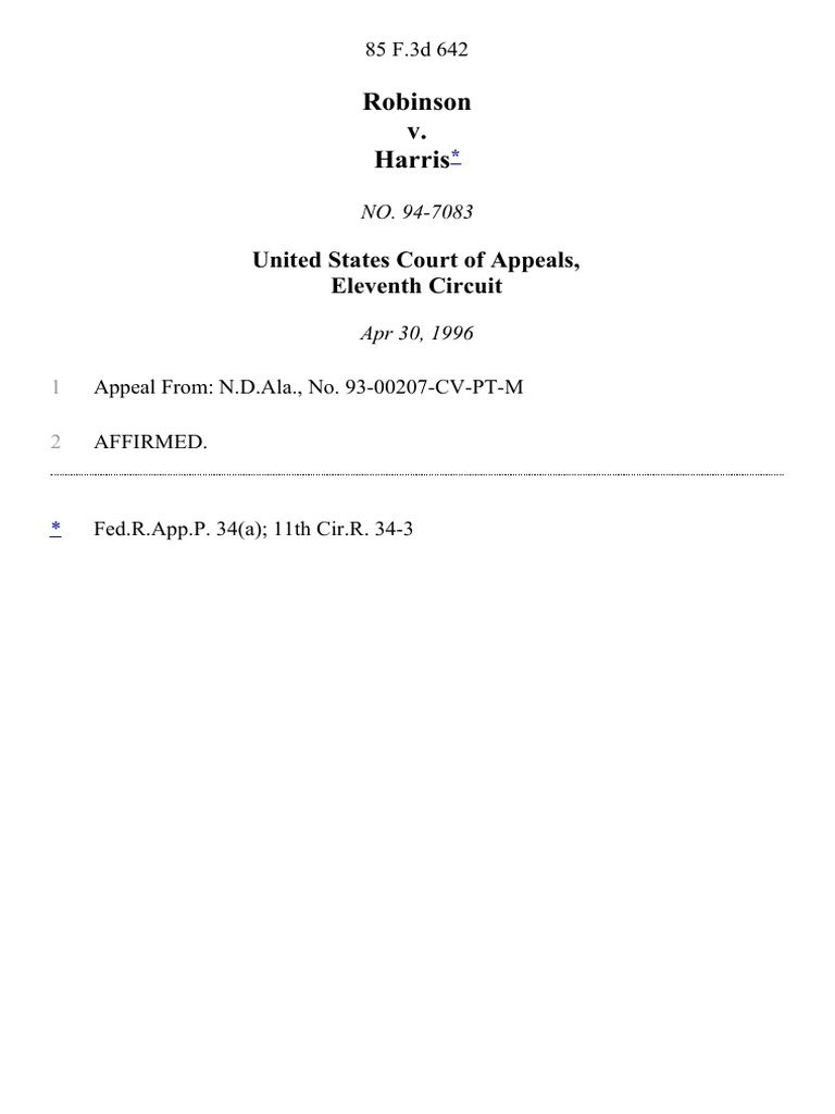 Robinson v. Harris, 85 F.3d 642, 11th Cir. (1996) PDF