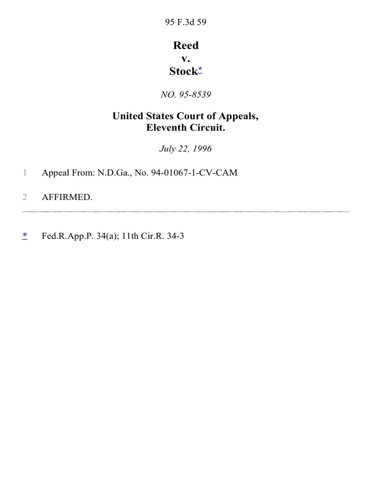 Reed v. Stock, 95 F.3d 59, 11th Cir. (1996) PDF