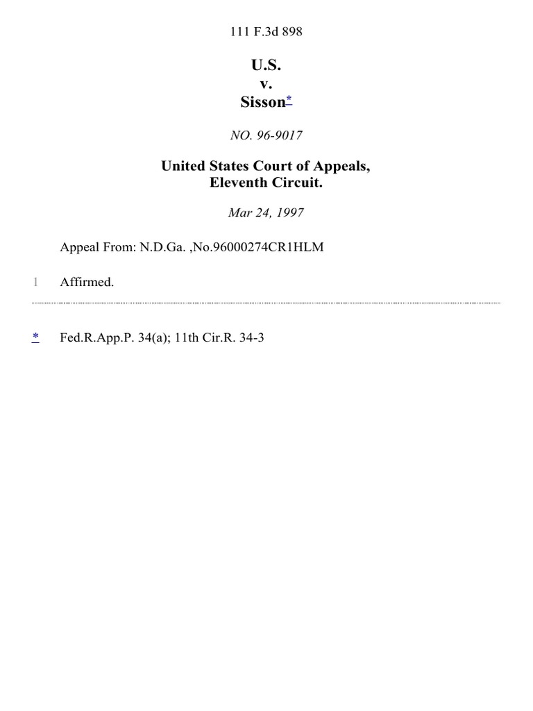 United States v. Sisson, 111 F.3d 898, 11th Cir. (1997) | PDF