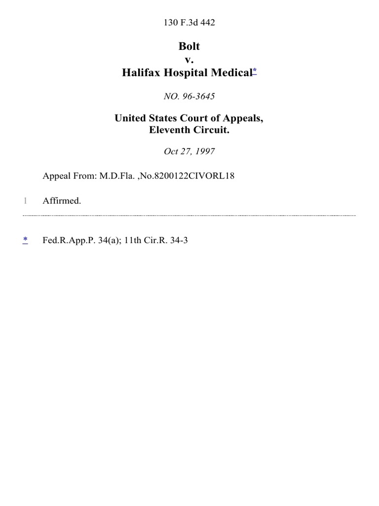 Bolt v. Halifax Hospital Medical, 130 F.3d 442, 11th Cir. (1997) PDF