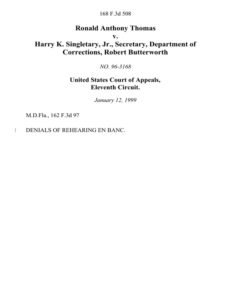 Ronald anthony thomas v harry k singletary jr secretary
