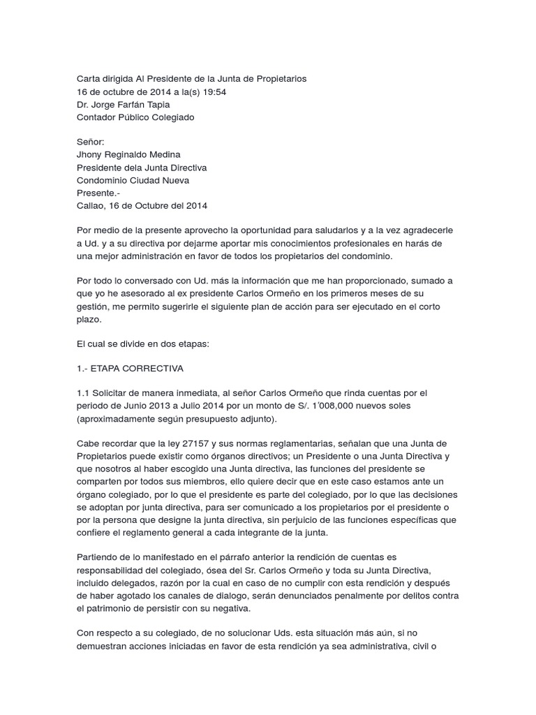 Conjunto Residencial Modelo De Carta Dirigida A La