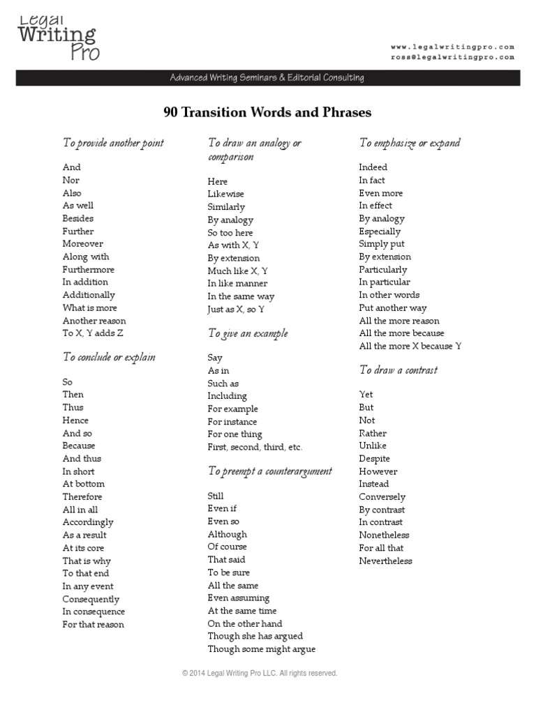 Transition Words 2 PDF Analogy Reason