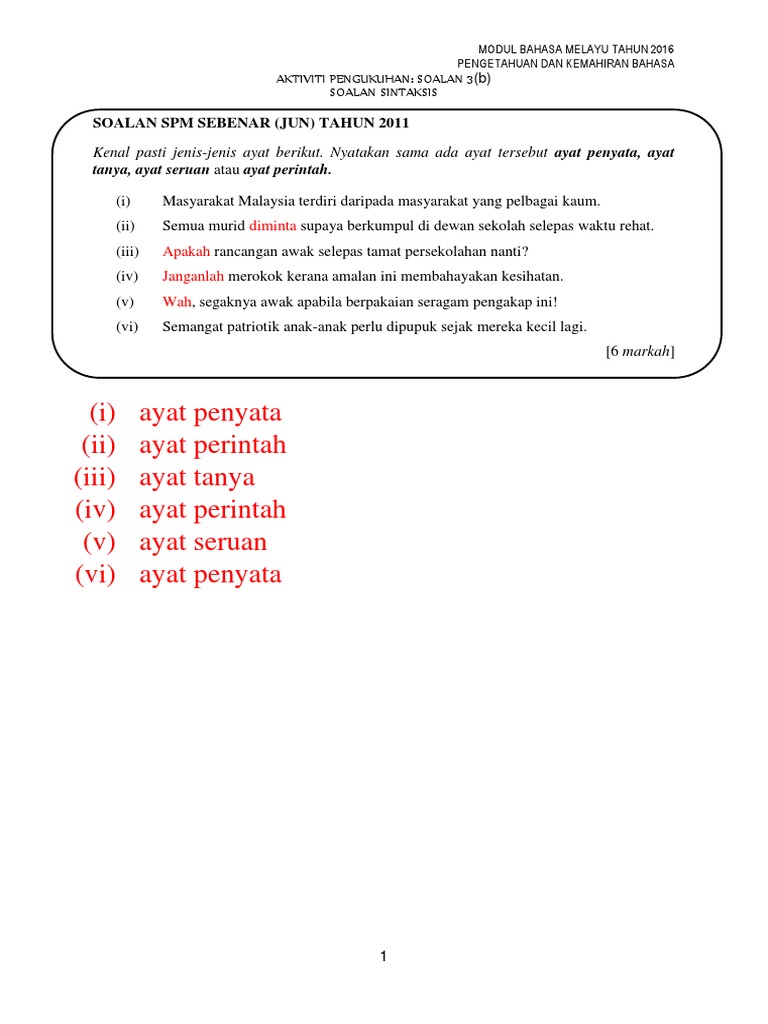 (Skema Jawapan) Soalan Tatabahasa Spm Jun