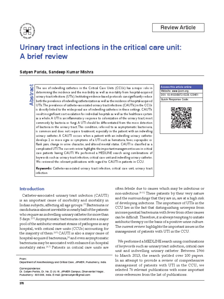 Urinary Tract Infections in The Critical Care Unit A Brief Review