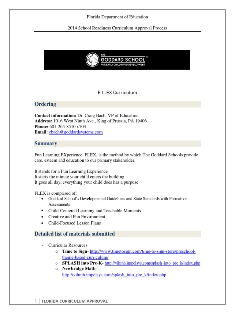 Goddard School FLEX Curriculum Overview | PDF | Lesson Plan | Curriculum