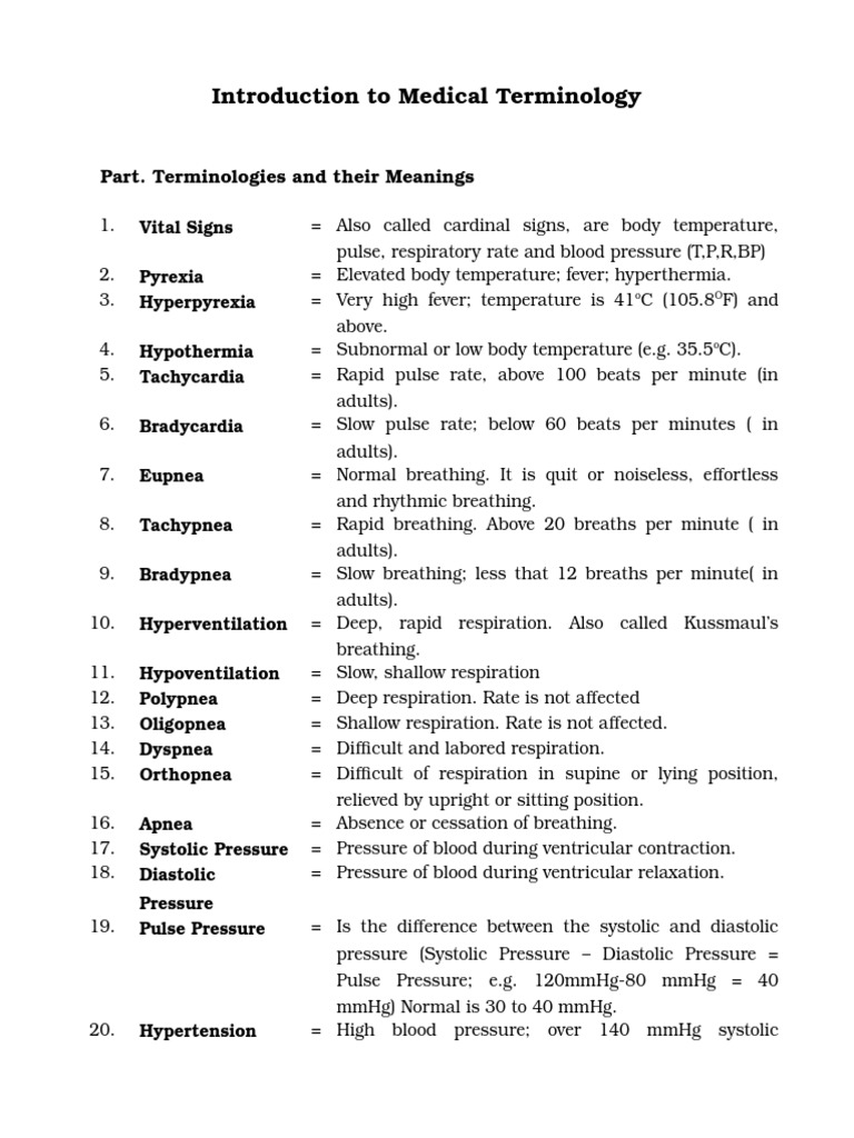 Introduction To Medical Terminology Part. Terminologies and Their