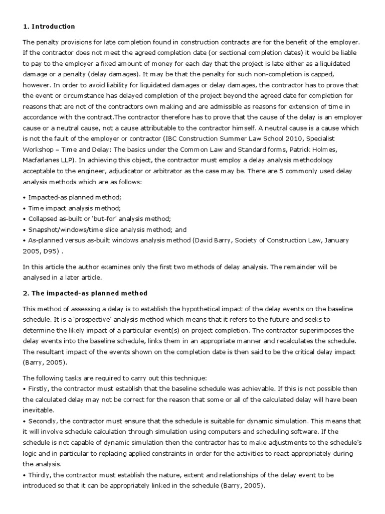 Assessing Delays The Impacted As Planned Method Compared To The Time