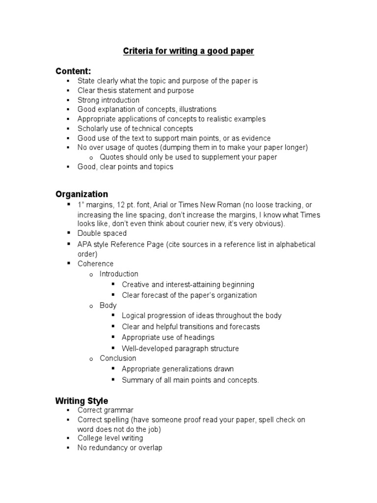 Criteria For Writing A Good Paper Content | PDF