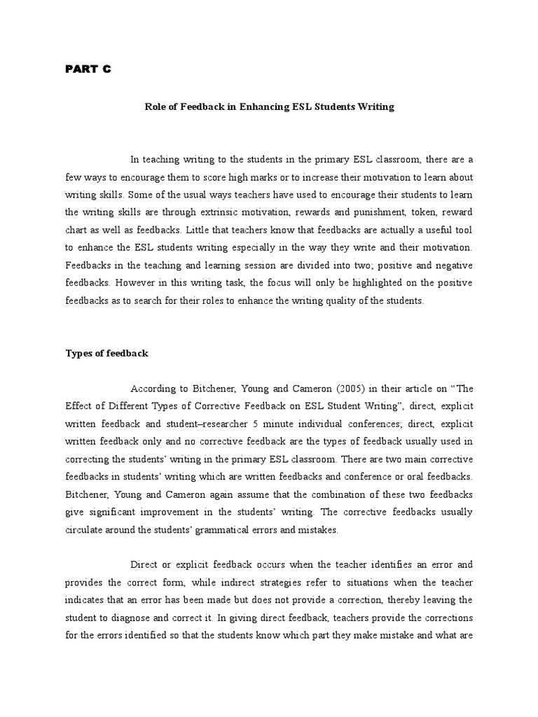 Role of Feedback in Enhancing ESL Students Writing | PDF | English As A ...