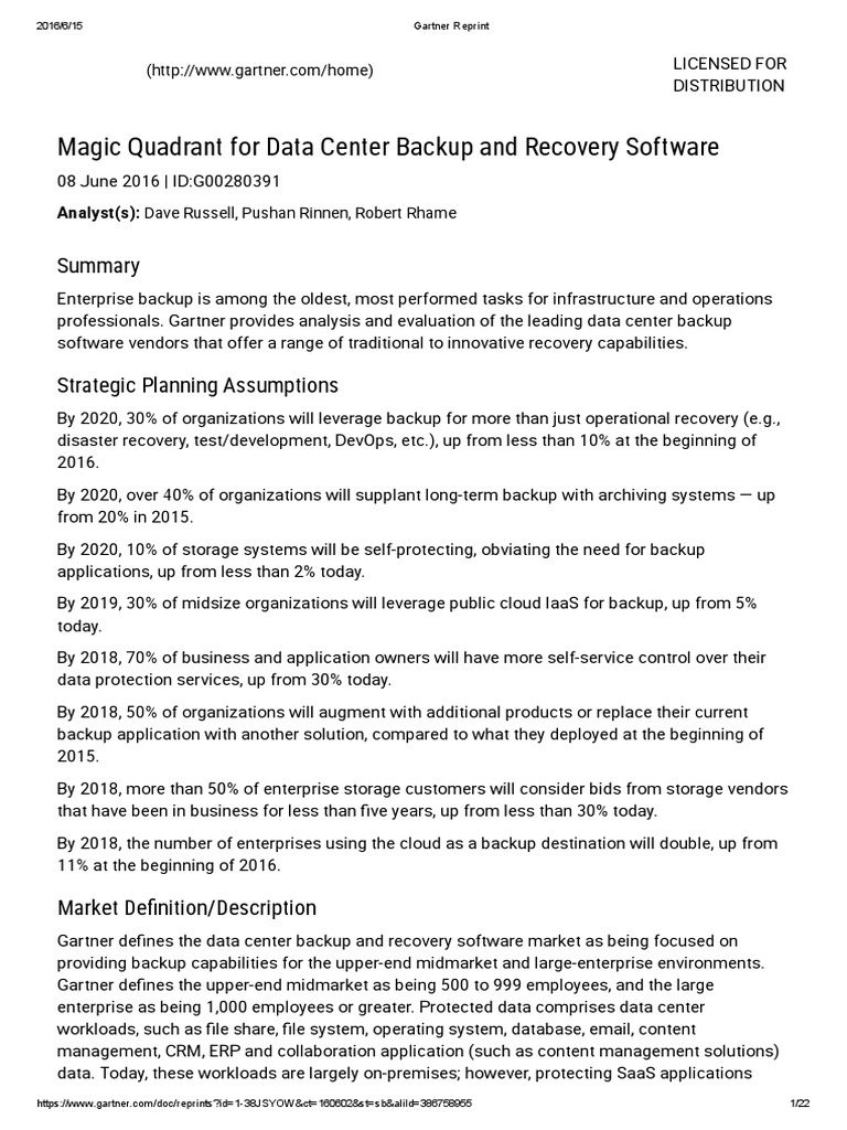 2016 Gartner 備份市場分析 | PDF | Cloud Computing | Backup