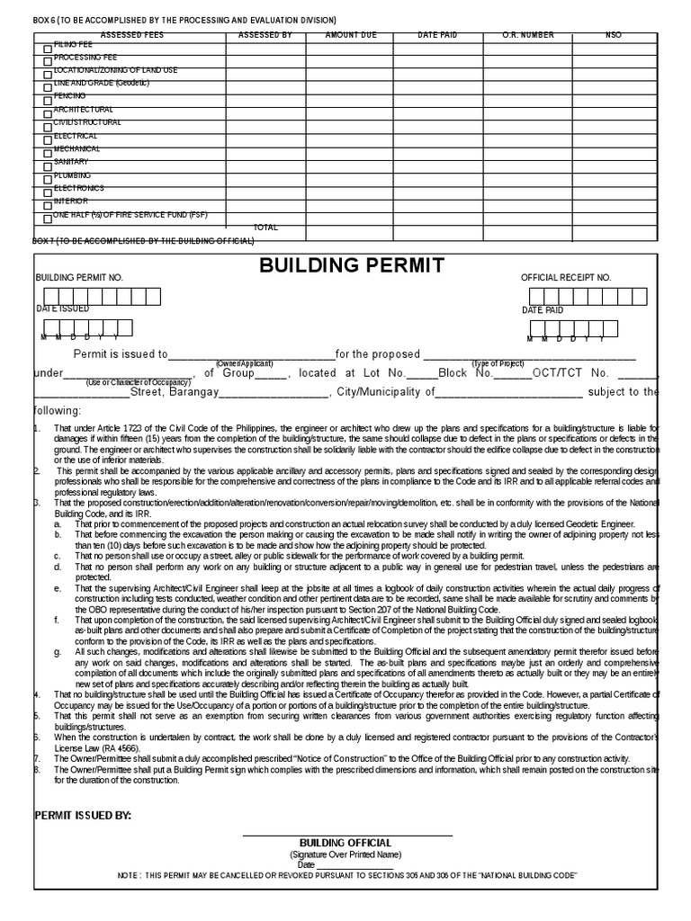 Building Permit (Back) - Revised As of - 2-21-2005 | PDF ...
