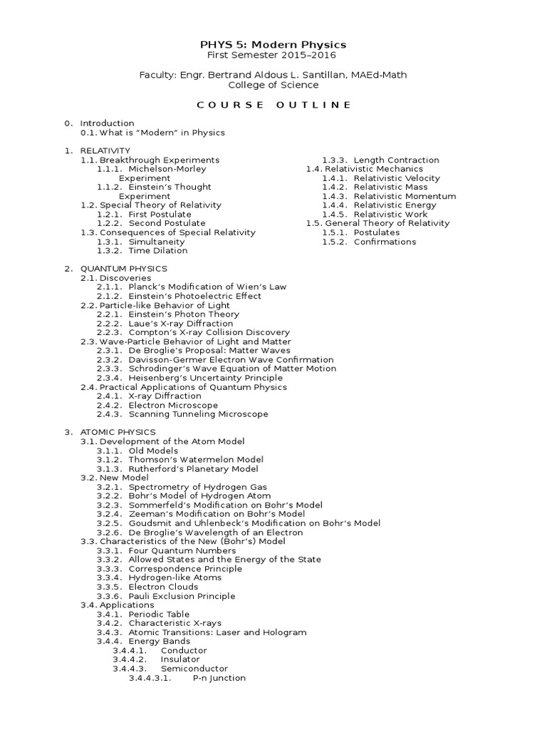 Modern Physics Course Outline | PDF | Nuclear Physics | Radioactive Decay