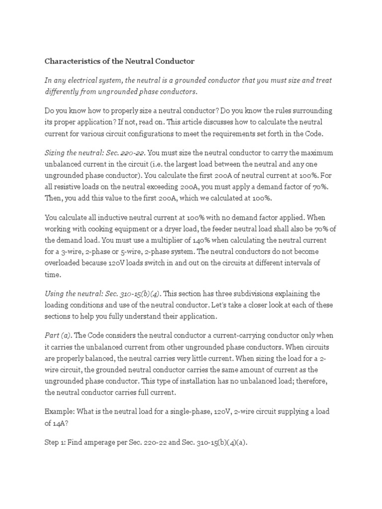Characteristics of The Neutral Conductor PDF Electrical Conductor