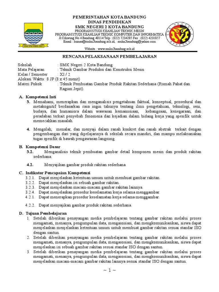RPP Teknik Gambar Rakitan SMKN 2 Bandung | PDF