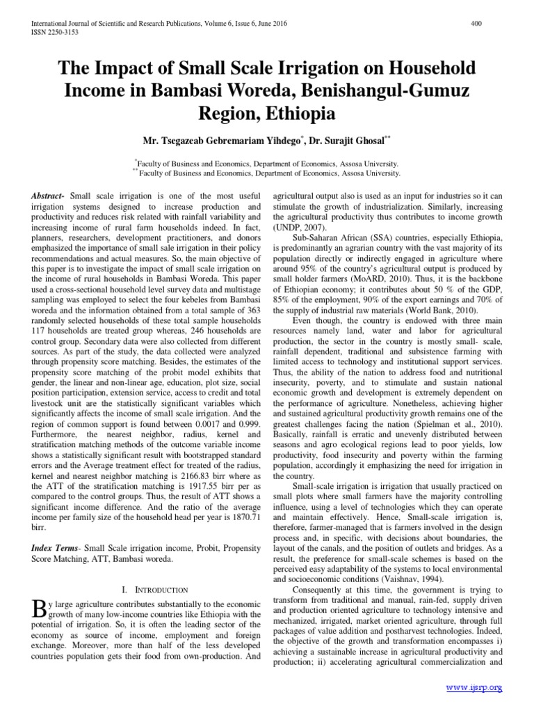 The Impact of Small Scale Irrigation On Household in Bambasi