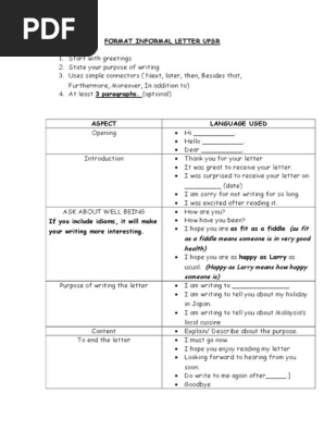 Format Informal Letter Upsr Cooking Food Wine