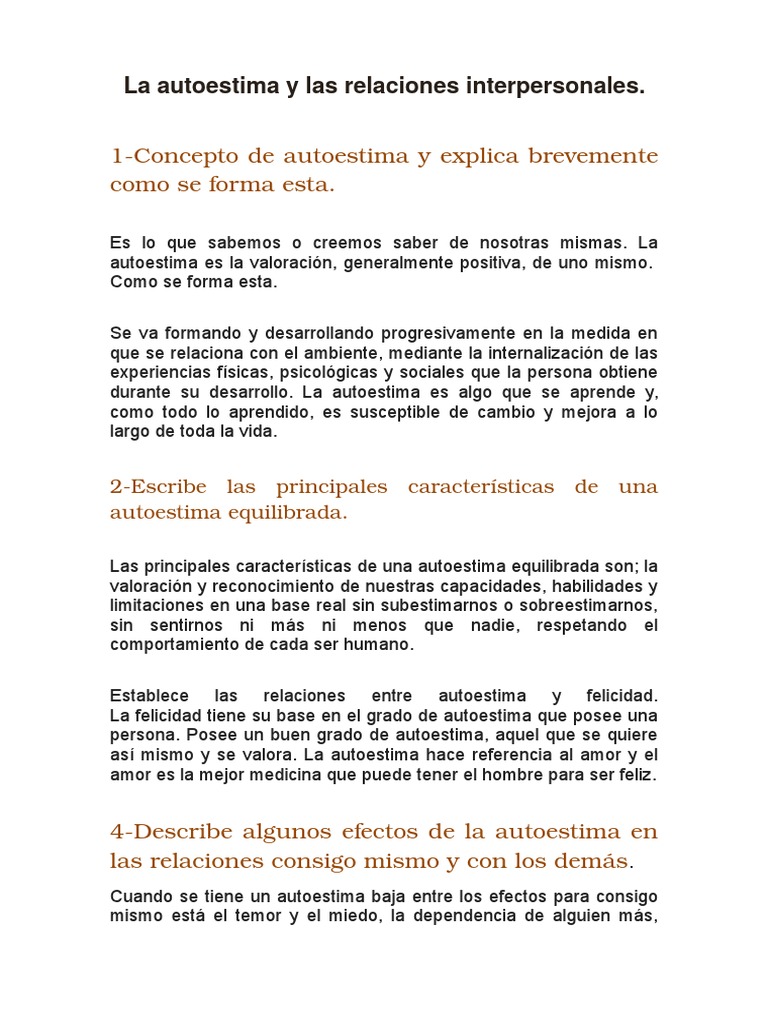 La Autoestima y Las Relaciones Interpersonales | PDF | Autoestima ...
