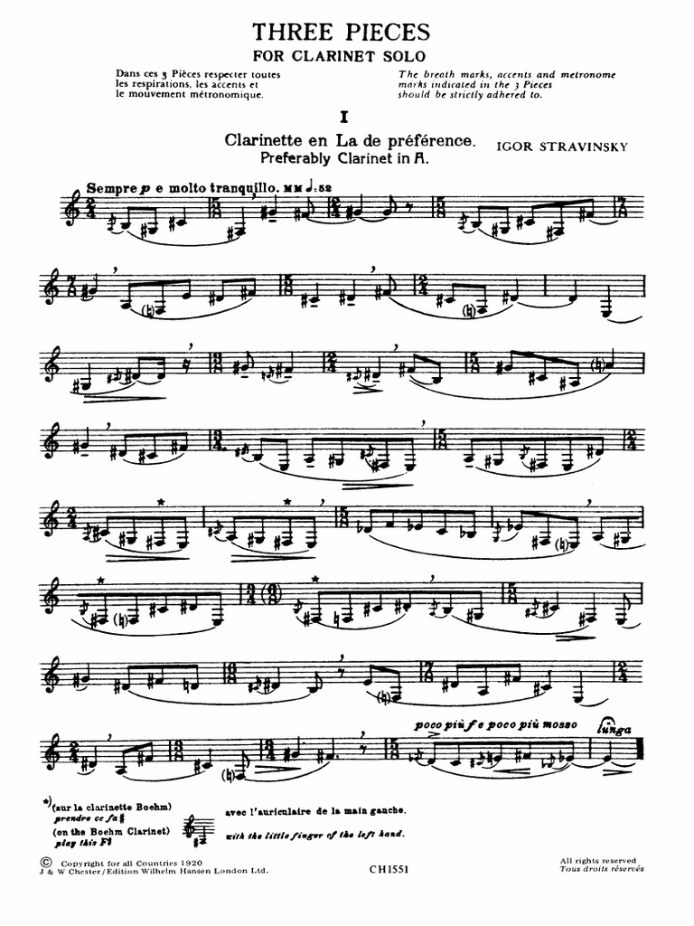 Stravinsky 3 Pieces For Solo PDF