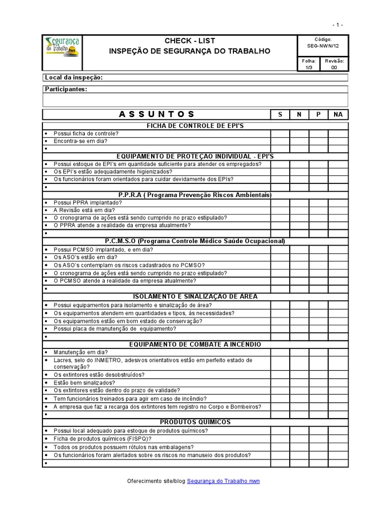 Checklist de Inspeção de Segurança | PDF | Embalagem e rotulagem | Natureza